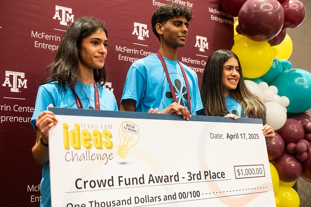 Texas A&M Ideas Challenge Crowd Fund Award 3rd Place — $1,000 check